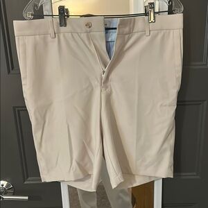 Cream Flat Front Shorts with Classic Style